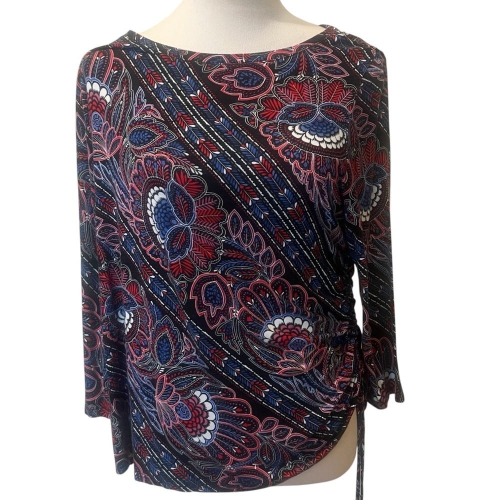 Ruby Rd. Women's Blouse - Navy and Red Floral Pattern